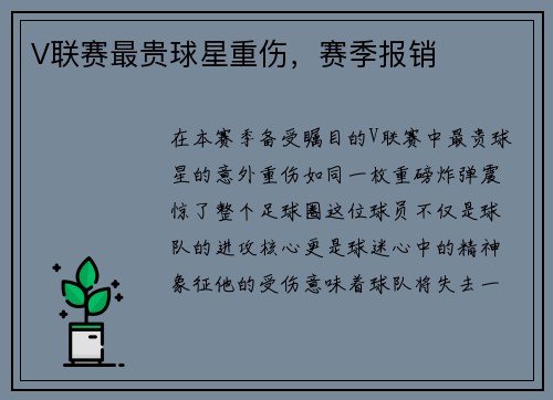 V联赛最贵球星重伤，赛季报销