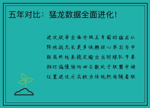 五年对比：猛龙数据全面进化！
